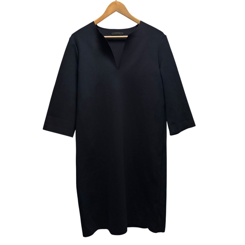 The Row Women's Small Navy Blue Scuba Caftan V-Neck "Selmac" Pullover Dress euc